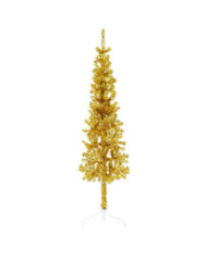 Demi sapin de Noël artificiel mince avec support Doré 150 cm | Mobilier & Déco