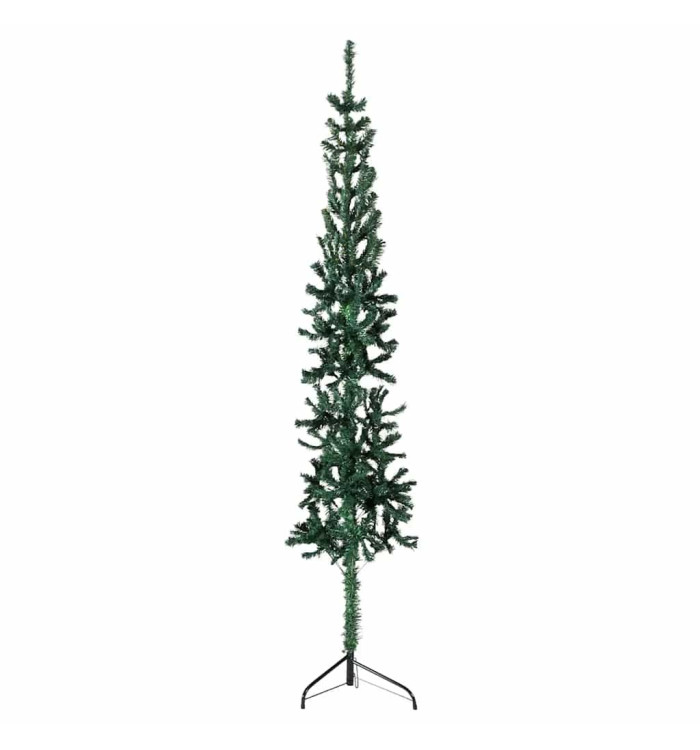 Demi sapin de Noël artificiel mince avec support Vert 210 cm | Mobilier & Déco