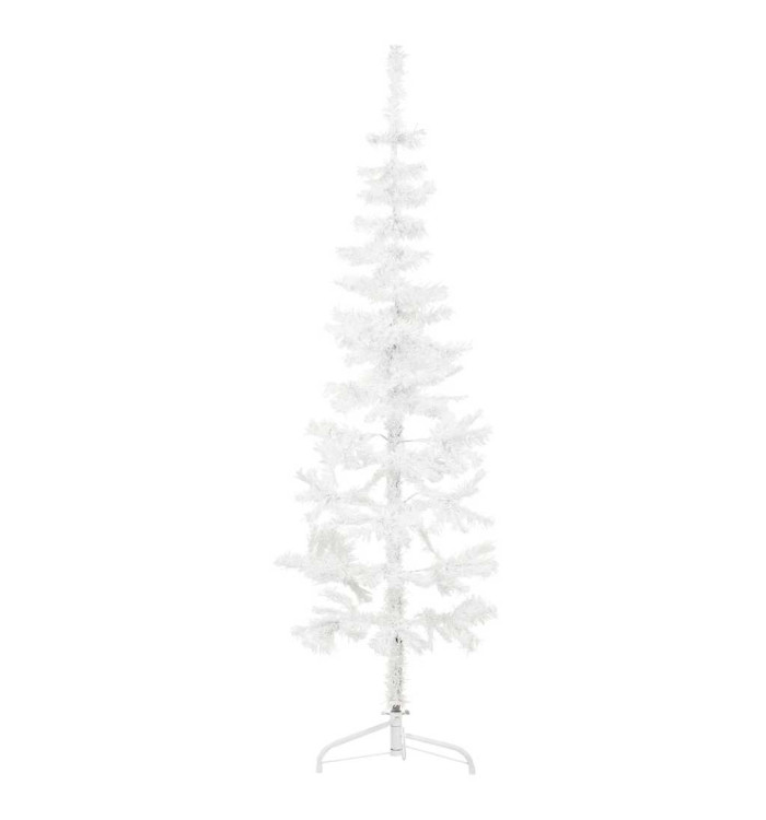 Demi sapin de Noël artificiel mince avec support Blanc 150 cm | Mobilier & Déco