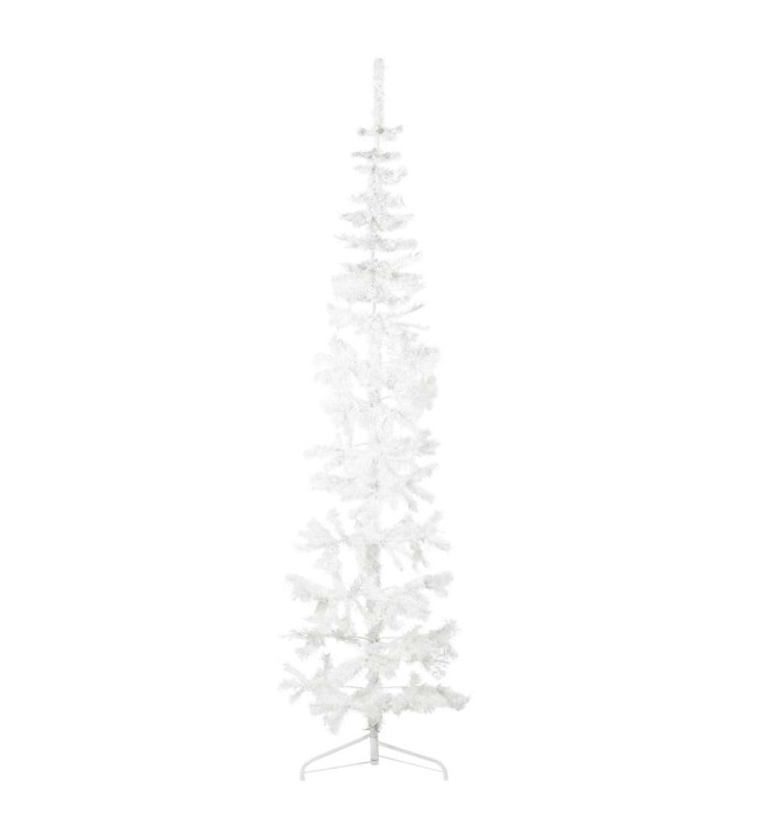 Demi sapin de Noël artificiel mince avec support Blanc 210 cm | Mobilier & Déco