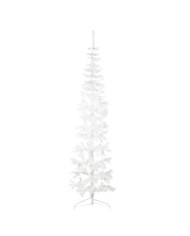 Demi sapin de Noël artificiel mince avec support Blanc 210 cm | Mobilier & Déco