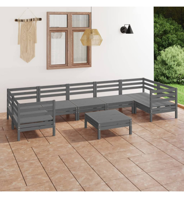 Salon de jardin 8 pcs Gris Bois de pin massif | Mobilier & Déco