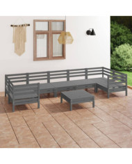 Salon de jardin 8 pcs Gris Bois de pin massif | Mobilier & Déco