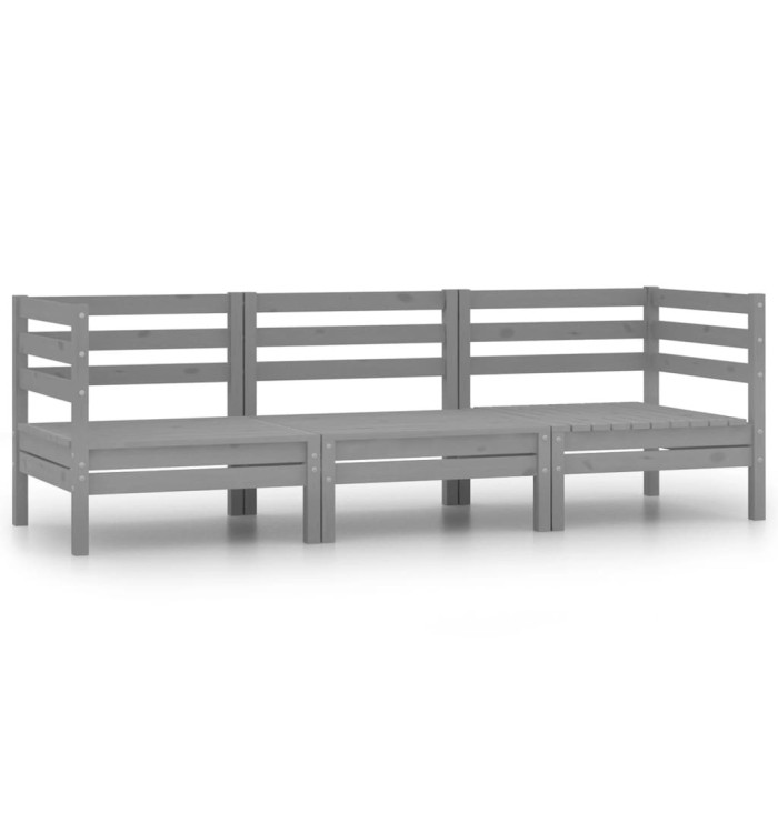 Salon de jardin 3 pcs Bois de pin massif Gris | Mobilier & Déco