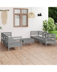 Salon de jardin 7 pcs Gris Bois de pin massif | Mobilier & Déco