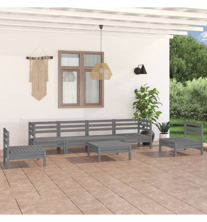 Salon de jardin 7 pcs Gris Bois de pin massif | Mobilier & Déco