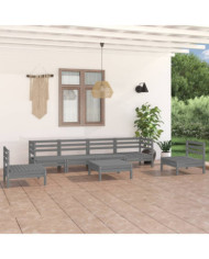 Salon de jardin 7 pcs Gris Bois de pin massif | Mobilier & Déco