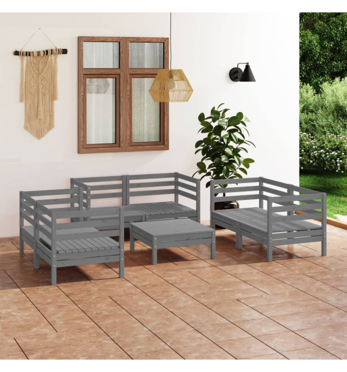 Salon de jardin 7 pcs Gris Bois de pin massif | Mobilier & Déco