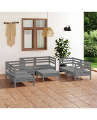 Salon de jardin 7 pcs Gris Bois de pin massif | Mobilier & Déco