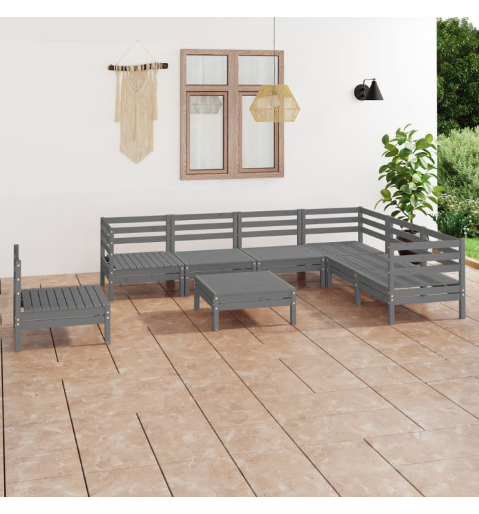 Salon de jardin 8 pcs Bois de pin massif Gris | Mobilier & Déco
