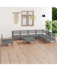Salon de jardin 8 pcs Bois de pin massif Gris | Mobilier & Déco