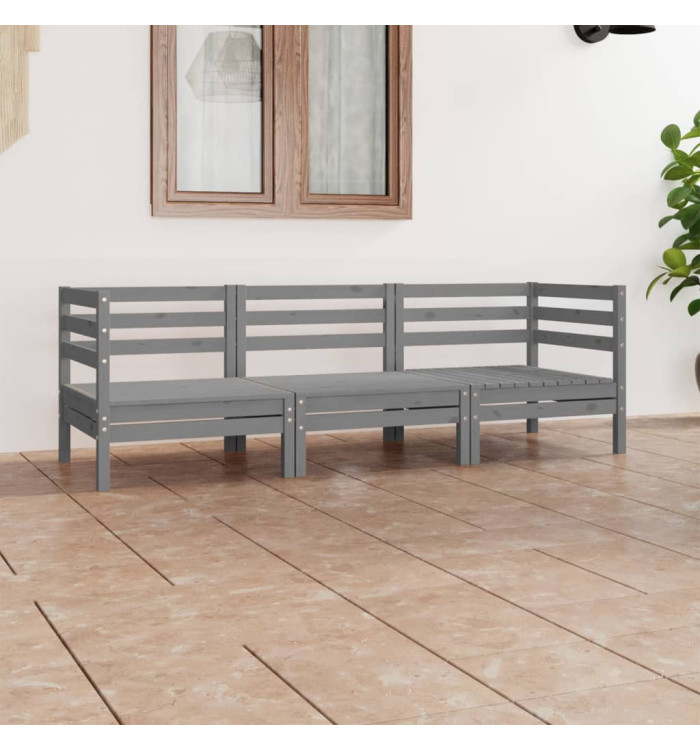 Salon de jardin 3 pcs Gris Bois de pin massif | Mobilier & Déco