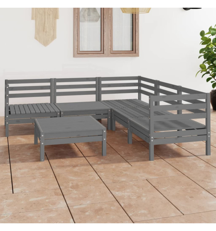 Salon de jardin 6 pcs Bois de pin massif Gris | Mobilier & Déco