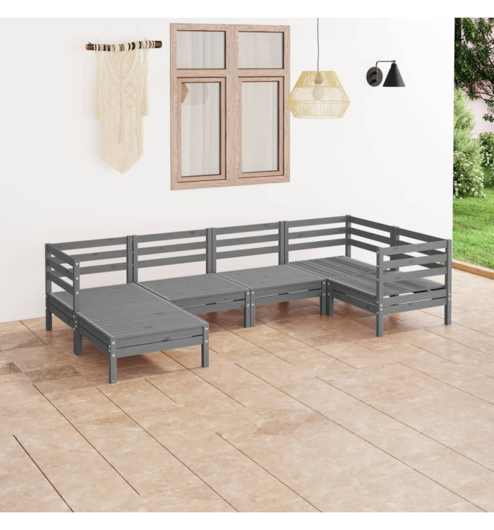 Salon de jardin 6 pcs Bois de pin massif Gris | Mobilier & Déco