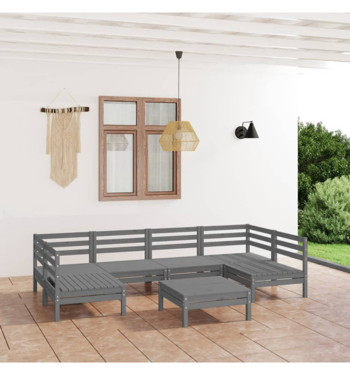 Salon de jardin 7 pcs Gris Bois de pin massif | Mobilier & Déco