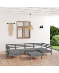 Salon de jardin 7 pcs Gris Bois de pin massif | Mobilier & Déco