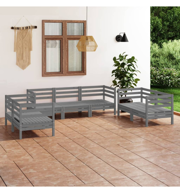 Salon de jardin 7 pcs Gris Bois de pin massif | Mobilier & Déco
