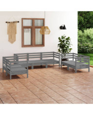 Salon de jardin 7 pcs Gris Bois de pin massif | Mobilier & Déco