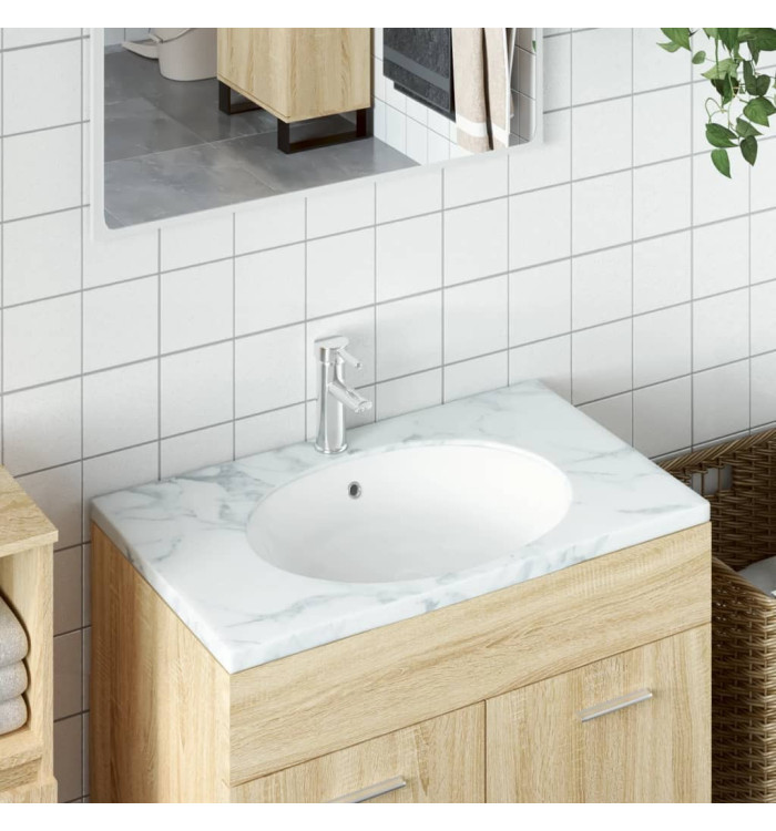 Évier de salle de bain blanc 47x39x21 cm ovale céramique | Mobilier & Déco