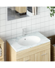 Évier de salle de bain blanc 47x39x21 cm ovale céramique | Mobilier & Déco