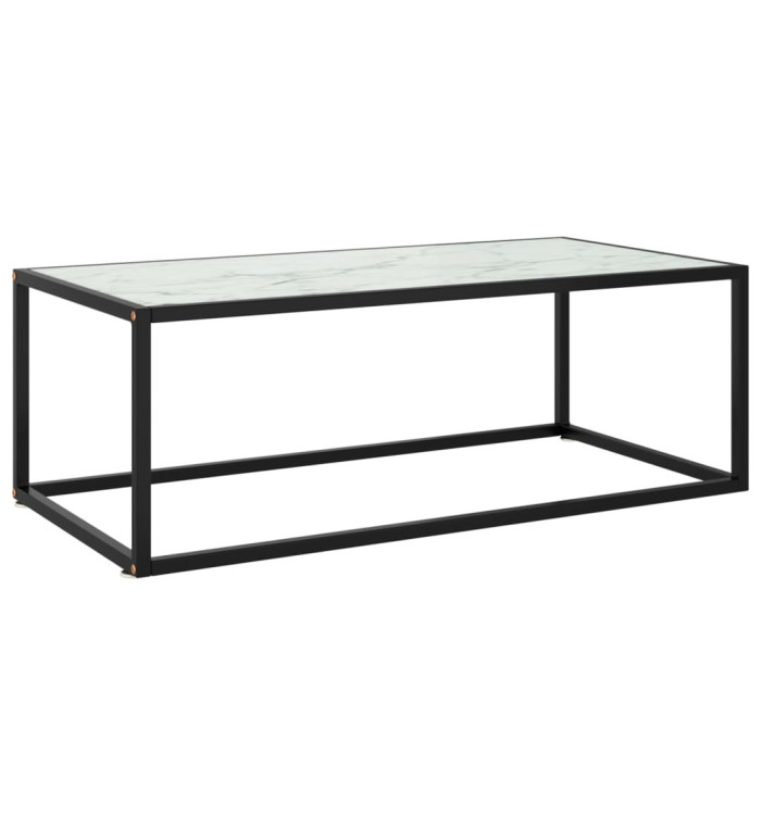 Table basse Noir avec verre marbre blanc 100x50x35 cm | Mobilier & Déco