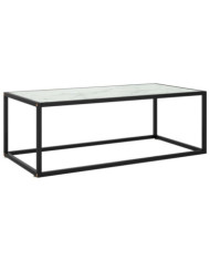 Table basse Noir avec verre marbre blanc 100x50x35 cm | Mobilier & Déco