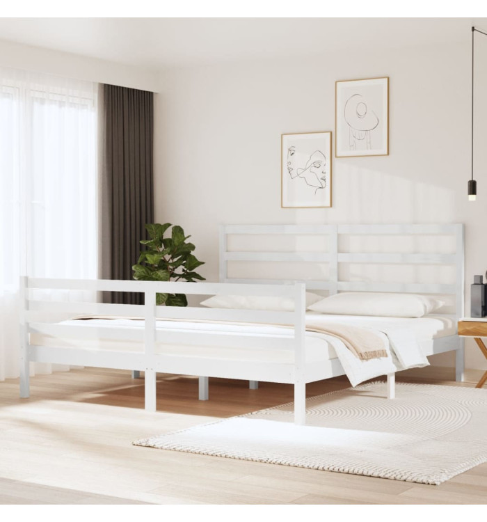Cadre de lit sans matelas blanc bois massif de pin 180x200 cm | Mobilier & Déco
