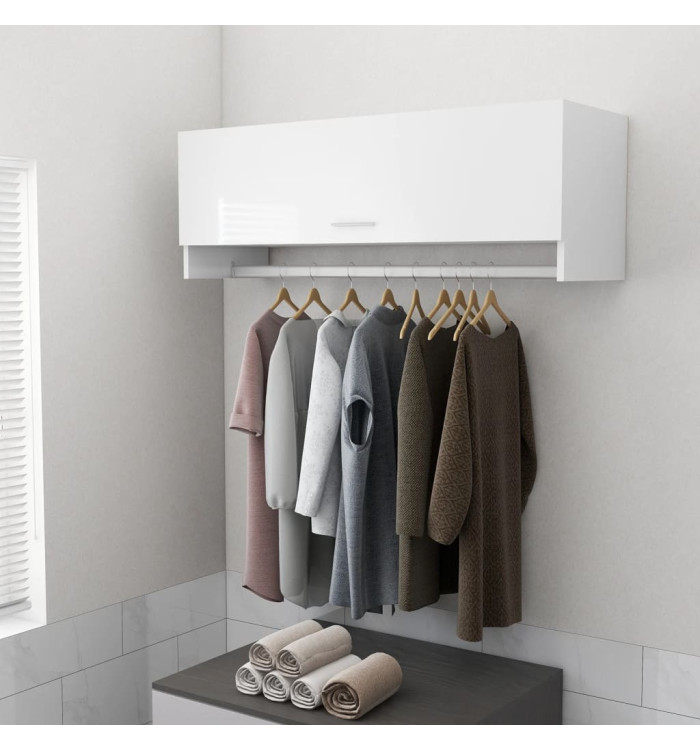 Garde-robe blanc brillant 100x32,5x35 cm bois d'ingénierie | Mobilier & Déco