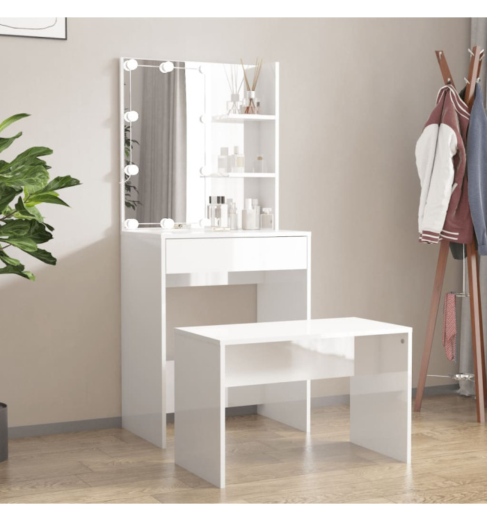 Ensemble de coiffeuse avec LED Blanc brillant Bois d'ingénierie | Mobilier & Déco