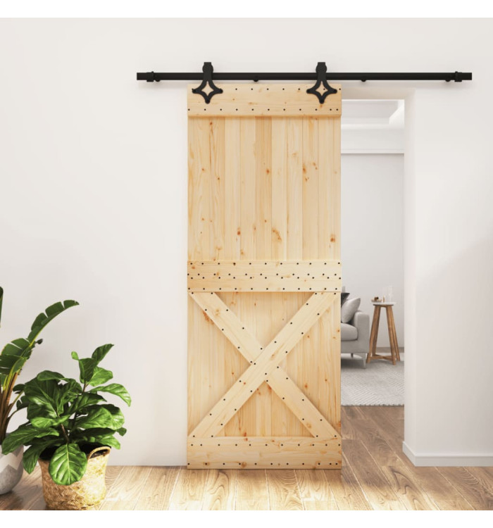 Porte coulissante et kit de quincaillerie 85x210 cm pin massif | Mobilier & Déco