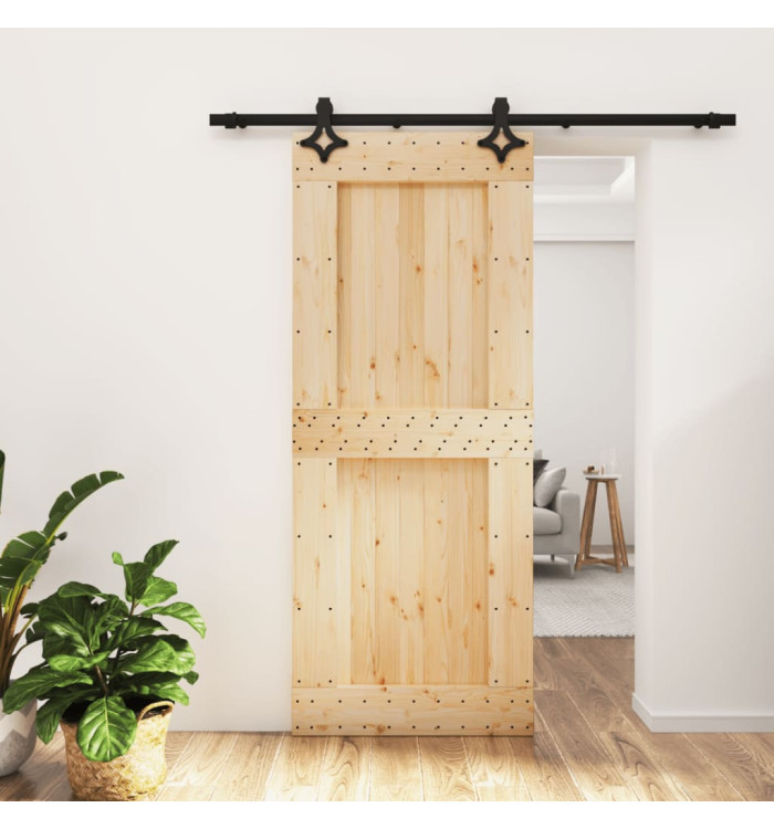 Porte coulissante et kit de quincaillerie 85x210 cm pin massif | Mobilier & Déco