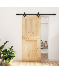 Porte coulissante et kit de quincaillerie 85x210 cm pin massif | Mobilier & Déco