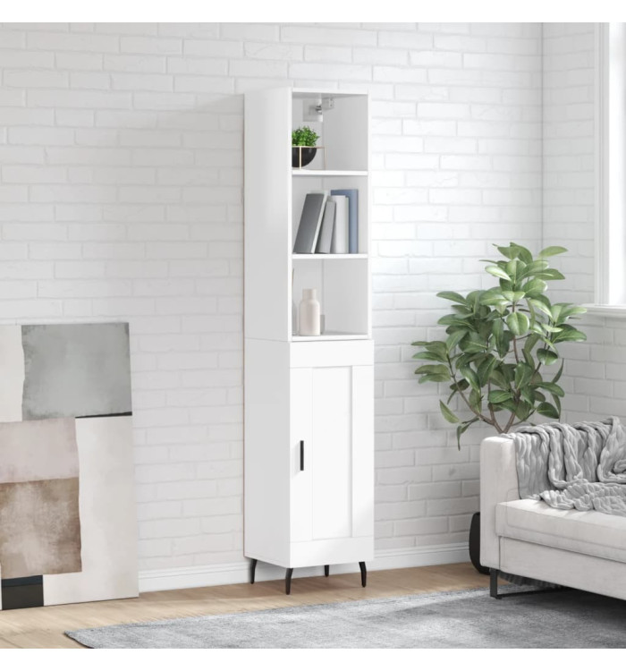 Buffet haut Blanc brillant 34,5x34x180 cm Bois d'ingénierie | Mobilier & Déco