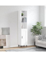 Buffet haut Blanc brillant 34,5x34x180 cm Bois d'ingénierie | Mobilier & Déco