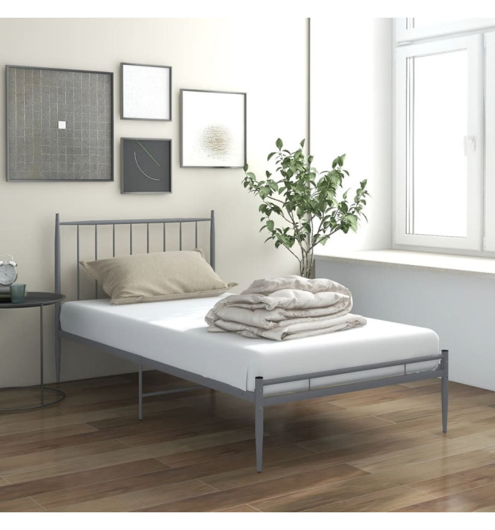 Cadre de lit sans matelas gris métal 90x200 cm | Mobilier & Déco