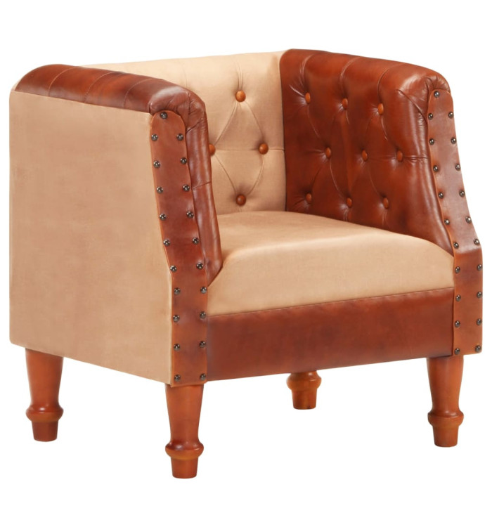 Chaise cabriolet marron cuir véritable bois de manguier massif | Mobilier & Déco