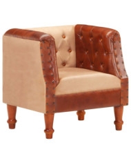 Chaise cabriolet marron cuir véritable bois de manguier massif | Mobilier & Déco
