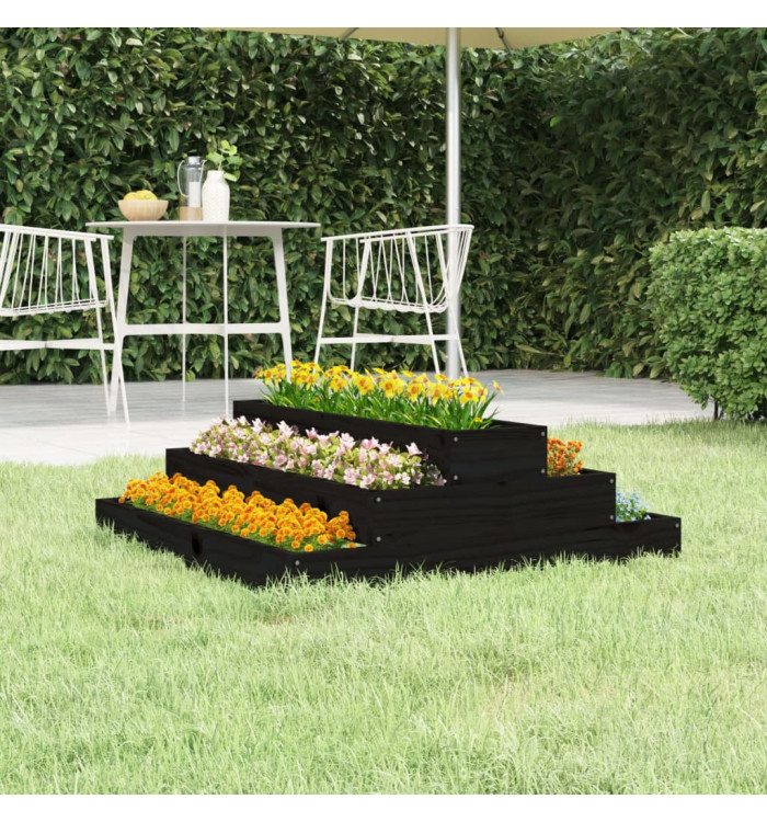 Jardinière Noir 80x80x27 cm Bois massif de pin | Mobilier & Déco