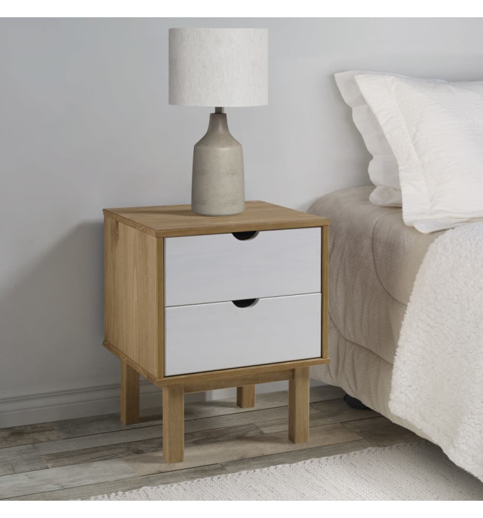 Table de chevet OTTA marron et blanc 45x39x57cm bois pin massif | Mobilier & Déco