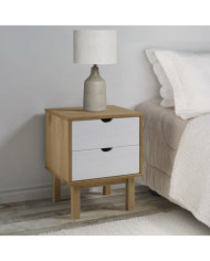 Table de chevet OTTA marron et blanc 45x39x57cm bois pin massif | Mobilier & Déco
