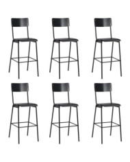 Chaises de bar lot de 6 noir contreplaqué solide et acier | Mobilier & Déco