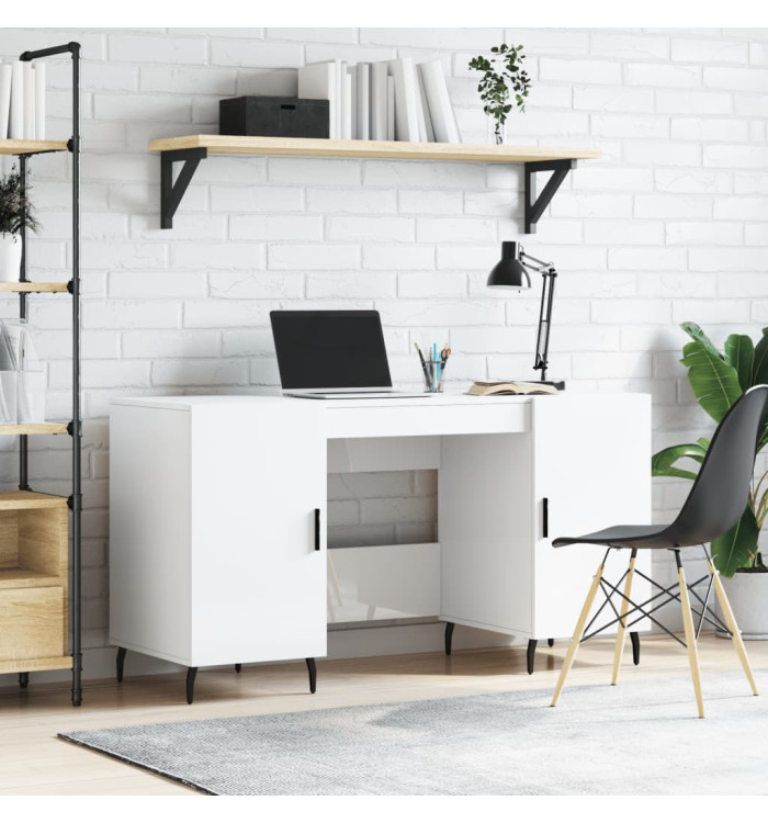Bureau Blanc brillant 140x50x75 cm Bois d'ingénierie | Mobilier & Déco
