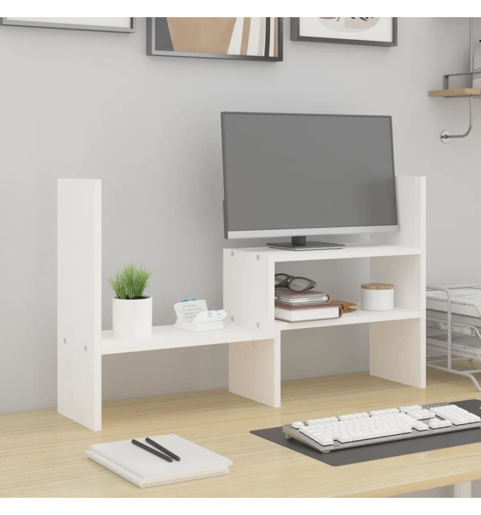 Support pour moniteur Blanc (39-72)x17x43 cm Bois de pin solide | Mobilier & Déco