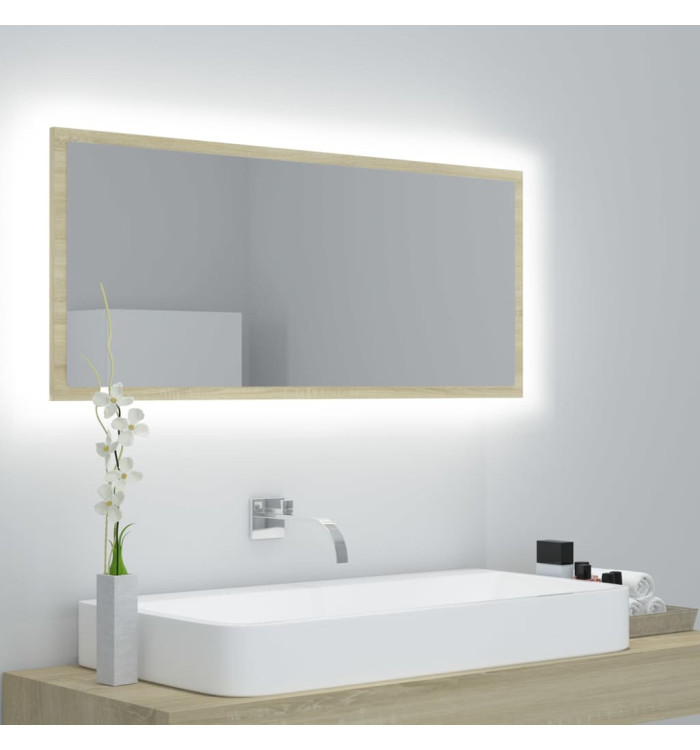 Miroir LED de salle de bain Chêne sonoma 100x8,5x37cm Acrylique | Mobilier & Déco