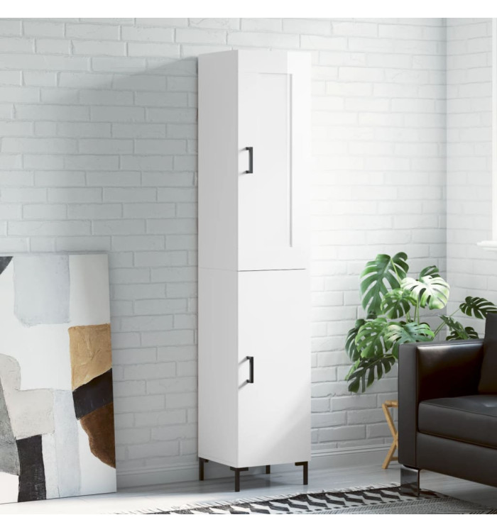 Buffet haut Blanc brillant 34,5x34x180 cm Bois d'ingénierie | Mobilier & Déco