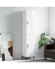 Buffet haut Blanc brillant 34,5x34x180 cm Bois d'ingénierie | Mobilier & Déco