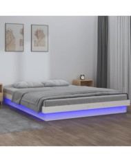 Cadre de lit à LED sans matelas blanc 200x200 cm bois massif | Mobilier & Déco