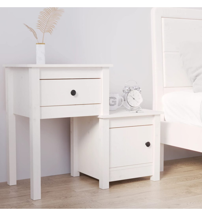 Table de chevet Blanc 79,5x38x65,5 cm Bois de pin massif | Mobilier & Déco
