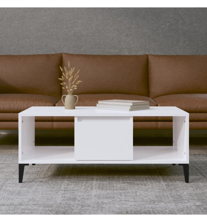 Table basse Blanc brillant 90x50x36,5 cm Bois d'ingénierie | Mobilier & Déco