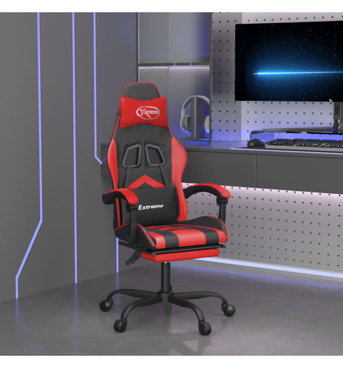 Chaise de jeu pivotante et repose-pied Noir et rouge Similicuir | Mobilier & Déco